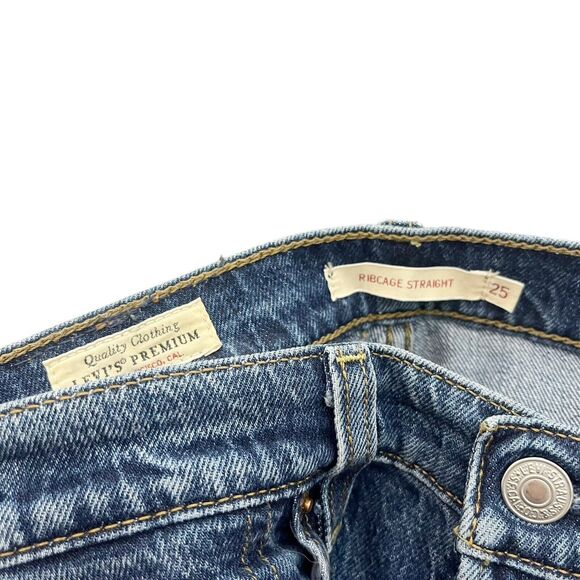 Levi's Premium Ribcage Straight Ankle Raw Hem High Rise Jeans Women 25 Hemmed - Picture 9 of 13